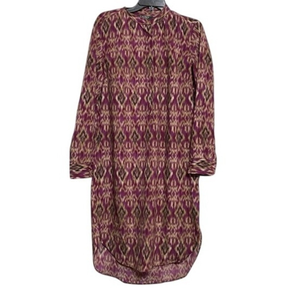 Lauren Ralph Lauren Shirt Dress Medium Midi LS Geometric Print